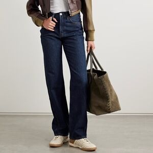 RE/DONE Jeans 90s High Rise Loose Straight Leg Button Fly Deep Faded Blue 27 NWT